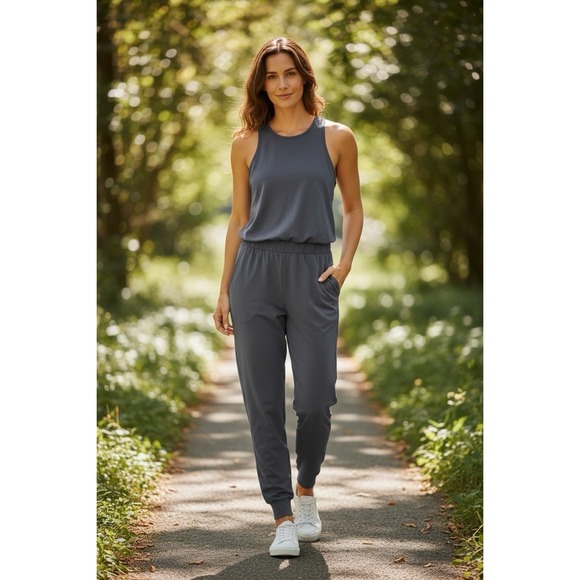 Sweaty Betty Pants - Sweaty Betty Gary Sleeveless Jumpsuit Romper Womens S Razorback Steel Gray Yoga